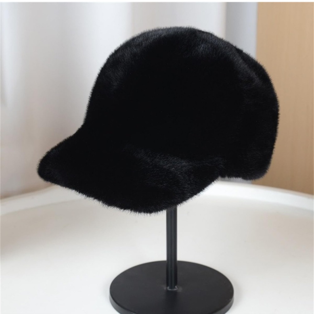 Black Faux Fur Cap
